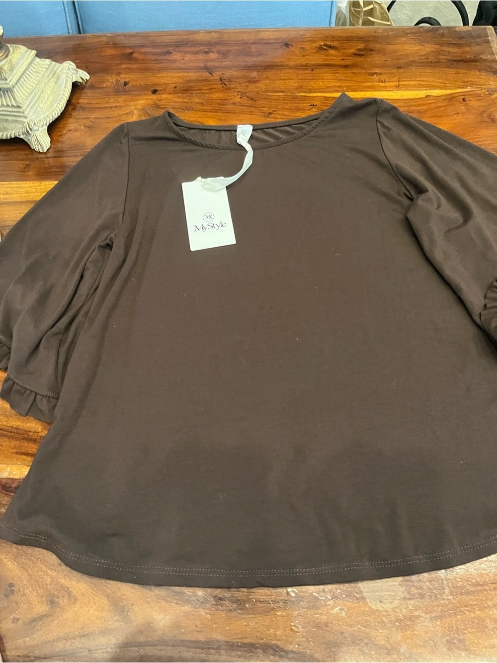 Women's Brown Long Sleeve Crewneck Tee